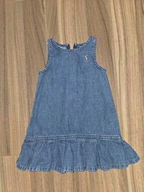 Toddler Girl Ralph Lauren Denim Ruffle-Hem Sleeveless Dress in EUC